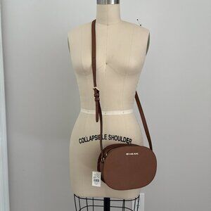 Michael Kors Jet Set Travel Oval Medium Saffiano Leather Crossbody Bag Luggage